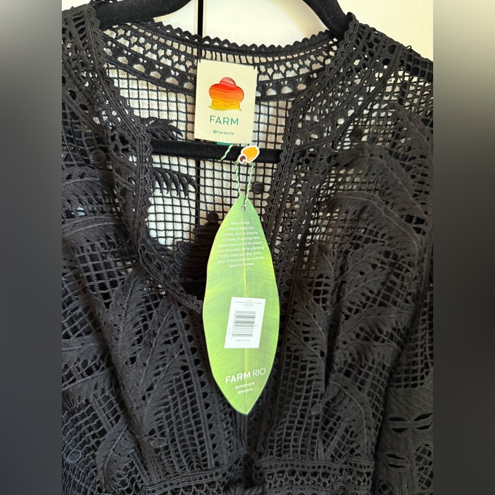 NWT  FARM Rio Morada Boa Guipure Maxi Dress in black with tie waist. Size S. - Picture 6 of 15